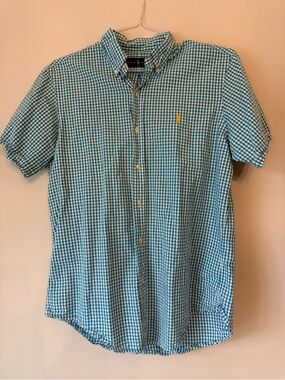 Ralph Lauren Teal and White Gingham Short-Sleeve Button-Down Shirt